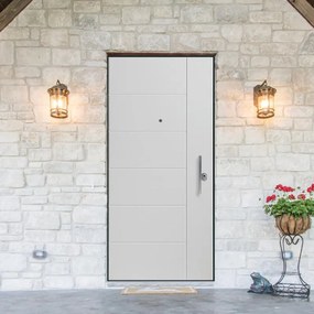 Porta blindata YALE Tiger L 80 x H 210 cm in PVC bianco, apertura spingere a sinistra, falso telaio incluso