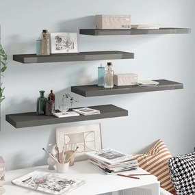 Scaffali A Parete 4 Pz Grigio Lucido 80x23,5x3,8 Cm İn Mdf /