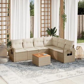 Set divani da giardino 7 pz con cuscini beige in polyrattan