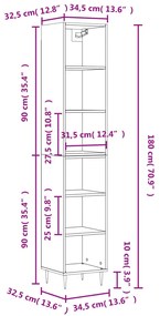 Credenza 34,5x32,5x180 cm in Legno Multistrato Bianco Lucido