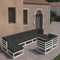 Set Divani da Giardino 9 pz con Cuscini Massello di Pino Bianco 3077155