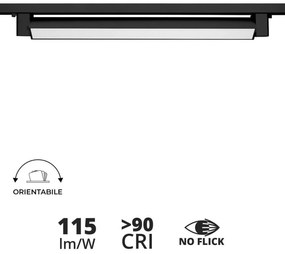 Faro LED Lineare 24W per Binario Monofase Orientabile Nero - 100° Colore Bianco Caldo 2.700K