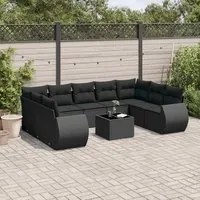 Set Divani da Giardino 10pz con Cuscini in Polyrattan Nero 3221804