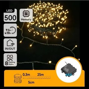 Aigostar - Catena luminosa LED da esterno 500xLED/8 funzioni 4xAA 25,3 m bianco caldo