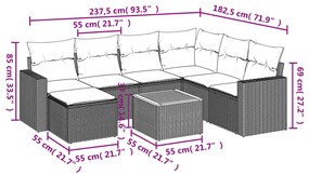 Set divano da giardino 8 pz con cuscini beige in polyrattan