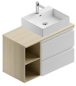 Mobile da bagno sotto lavabo Pull bianco laccato opaco L 90 x H 56 x P 46 cm 2 cassetti, lavabo non incluso