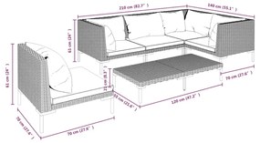 Divani da Giardino 6 pz con Cuscini in Polyrattan Grigio Scuro