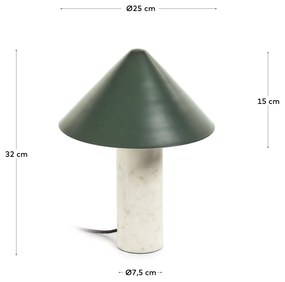 Kave Home - Lampada da tavolo Valentine in marmo bianco e metallo finitura verniciata verde con adatta