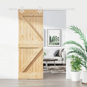 Porta Scorrevole Con Set Hardware 80x210 Cm Legno Massello Pino /