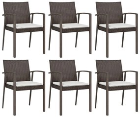 Sedie Giardino con Cuscini 6pz Marroni 56,5x57x83 cm Polyrattan