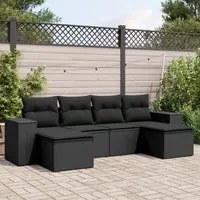 Set Divano da Giardino 6 pz con Cuscini Nero in Polyrattan 3222914