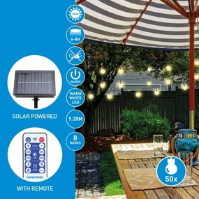 Grundig - Catena solare dimmerabile 50 LED/8 funzioni 9,35m bianco caldo + DO