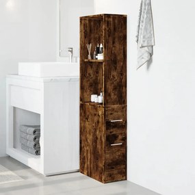 Armadietto da bagno stretto con ruote rovere fumo in truciolato