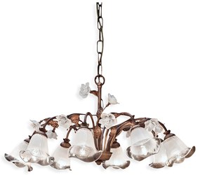 Lampadario Classico Siena Metallo E Ceramica Ruggine Decorato Lucido 8 Luce E14