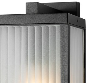 Lanterna da parete per esterno nera con vetro rigato e sensore chiaro-scuro - Charlois