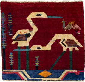Shiraz Tappeto 60 x 50 Rosso (Iran) Annodato A Mano
