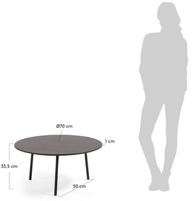 Kave Home - Tavolino Mathis in fibra di cemento con gambe in acciaio finitura nera Ã˜ 70 cm