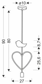 Lampadario per cameretta HEART a sospensione con cavo 1xE27/20W/230V rosa/bianco