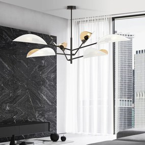 Lampadario 6 Luci Eridano In Acciao Nero E Bianco Oro Con Bracci Mobili