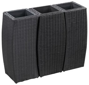 Letti Rialzati Da Giardino 3 Pz İn Polyrattan Nero /