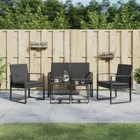 Set da Pranzo da Giardino 5 pz Nero con Cuscini in Rattan PP 360215