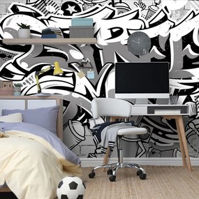 Carta da parati – Scritta Street Art grigia con spray