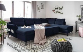 Divano letto a U blu scuro, angolo destro Stylish Stan - Miuform