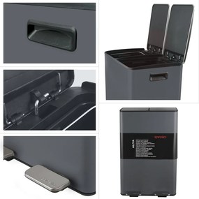 Cestino per la spazzatura grigio scuro in acciaio per raccolta differenziata/con pedale 2x30 l Aliya – Spirella