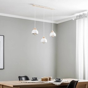 Eko-Light Lampada a sospensione Dama, 3 luci, bianco/legno chiaro
