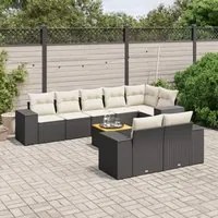 Set Divani da Giardino 9 pz con Cuscini Nero in Polyrattan 3257862