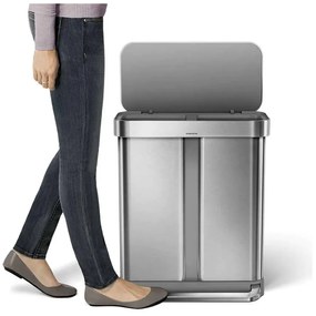 Bidone a pedale in acciaio inox per rifiuti differenziati 58 l Dual - simplehuman
