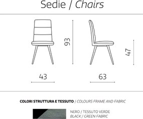 Sedia da cucina in tessuto Verde gambe metallo HILL set 2 pezzi