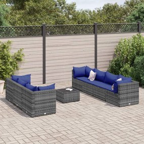 Set divani da giardino 8 pz con cuscini in polyrattan grigio