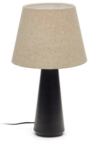 Kave Home - Lampada da tavolo Torrent in metallo verniciato nero con paralume in lino ed adattatore UK
