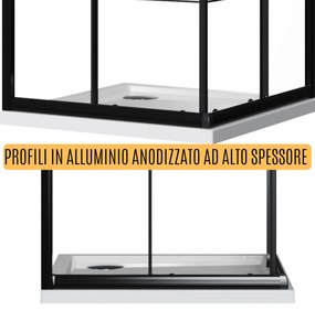 Box Doccia 70x90x70 Rettangolare 3 Ante H 190 cm Scorrevole Cabina Doccia 6 mm Serigrafato e Trasparente Nero