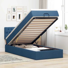 Struttura Letto Pouf Con Materasso Blu 90x190 Cm İn Tessuto /