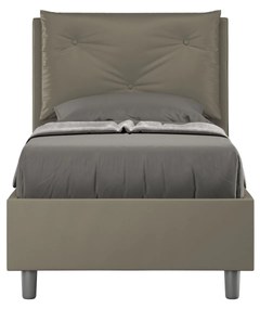 Letto singolo imbottito similpelle Appia senza rete, con rete e contenitore, Cappuccino / Con Rete