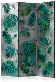 Paravento Giungla modernista - foglie verdi tropicali su sfondo di cemento