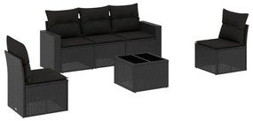 Set Divano da Giardino 6 pz con Cuscini Nero in Polyrattan