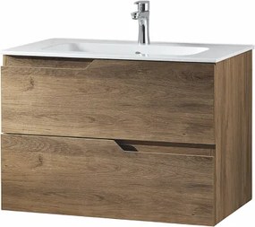 Mobile da bagno sospeso BORA base 80 cm a 2 cassetti con lavabo ROVERE NODI