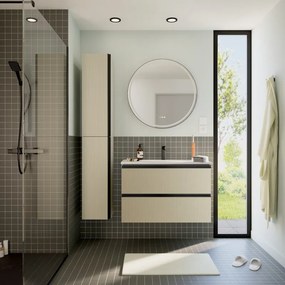 Mobile bagno sospeso con lavabo Studio L 90 x H 58 x P 48.1 cm beige cannettato in mdf 2 cassetti per vasca centrale