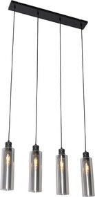 Lampada a sospensione moderna nera con vetro fumé 4 luci - Stavelot