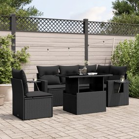 Set divano da giardino 6 pz con cuscini nero in polyrattan