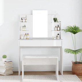 Toeletta con specchio bianco lucido 96x40x142 cm