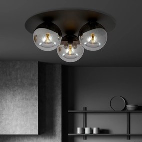 Plafoniera Minimal 3 Luci Mnemosine In Acciaio Nero E Sfere Di Vetro Fumè