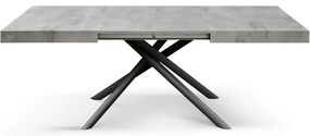 Tavolo CARRARA in legno, finitura grigio cemento e base in metallo verniciato antracite, allungabile 160&#215;90 cm &#8211; 240&#215;90 cm