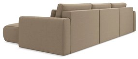 Divano angolare marrone chiaro allungabile/con contenitore (a U) con rivestimento in velluto Kapua – Makamii