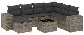 Set divano da giardino 8 pz con cuscini grigio in polyrattan