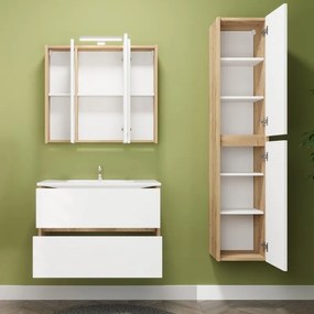 Kamalu - Mobile bagno sospeso 80 cm bicolore rovere naturale e bianco | LAC-AMFI-80