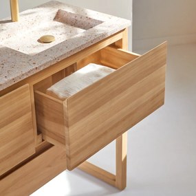 Tikamoon - Mobile per il Bagno in legno di teak massello e battuto di terrazzo premium Pink 120 Edgar